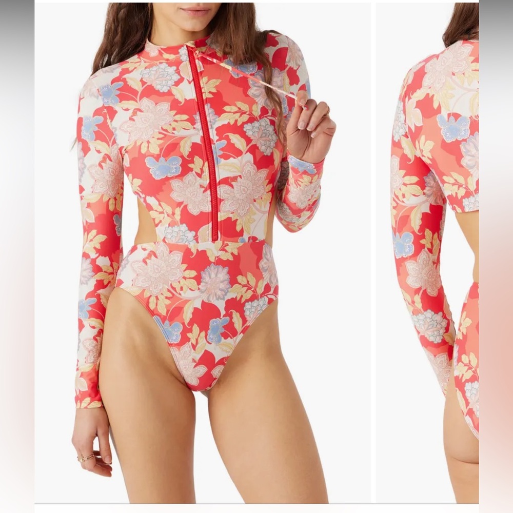 NWT O'Neill Antalya Floral Long Sleeve One Piece Swimsuit sz M